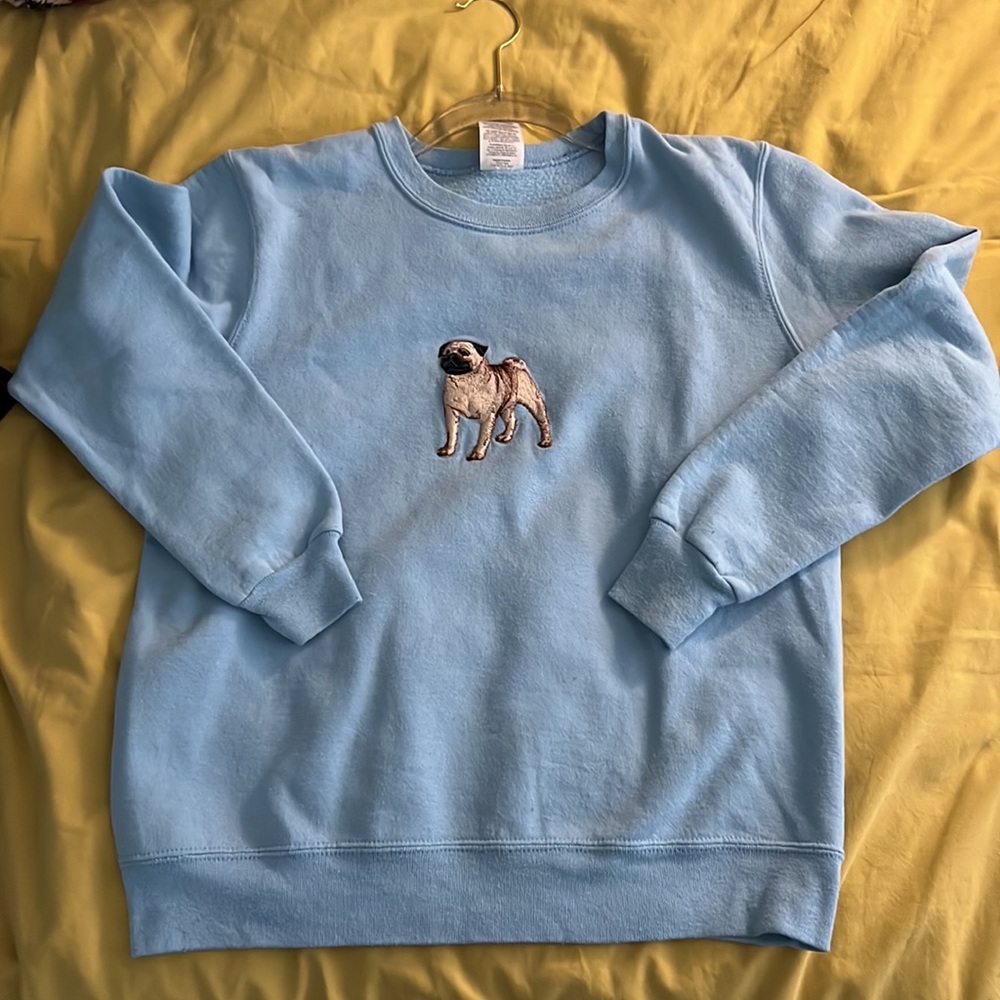 Vintage Embroidered Pug Crewneck Sweatshirt Size M